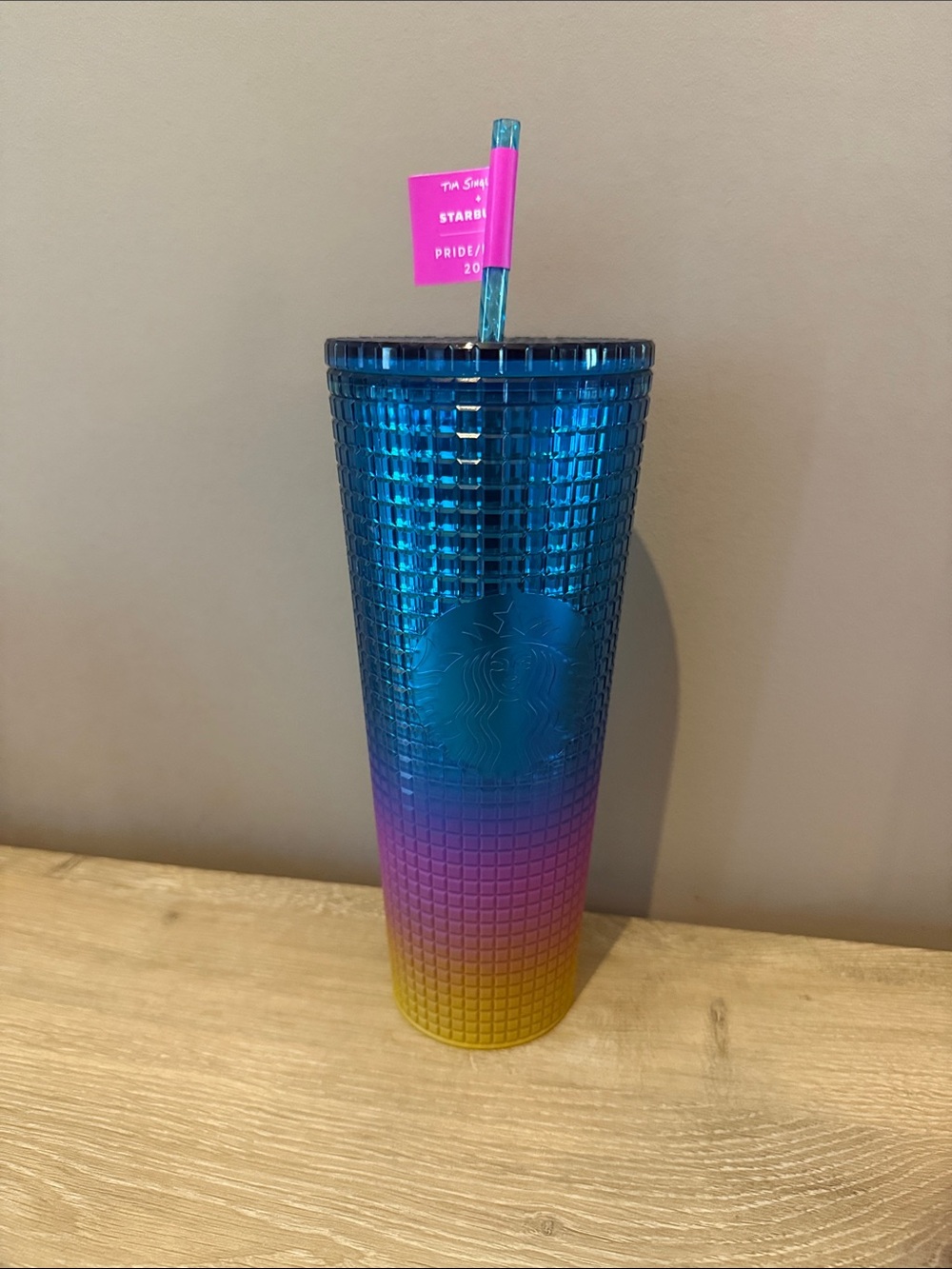 Starbucks Tim Singleton Pride 2023 Blue Pink Yellow Ombre Tumbler BNWT
